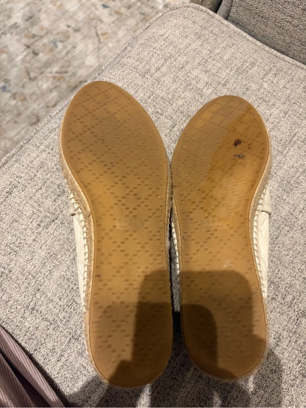 Gucci Cream Embossed Leather Espadrille Flats